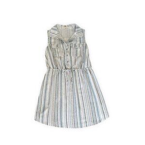 BeBop Linen Blend Striped Sleeveless Shirtdress Drawstring Waist XL Blue White